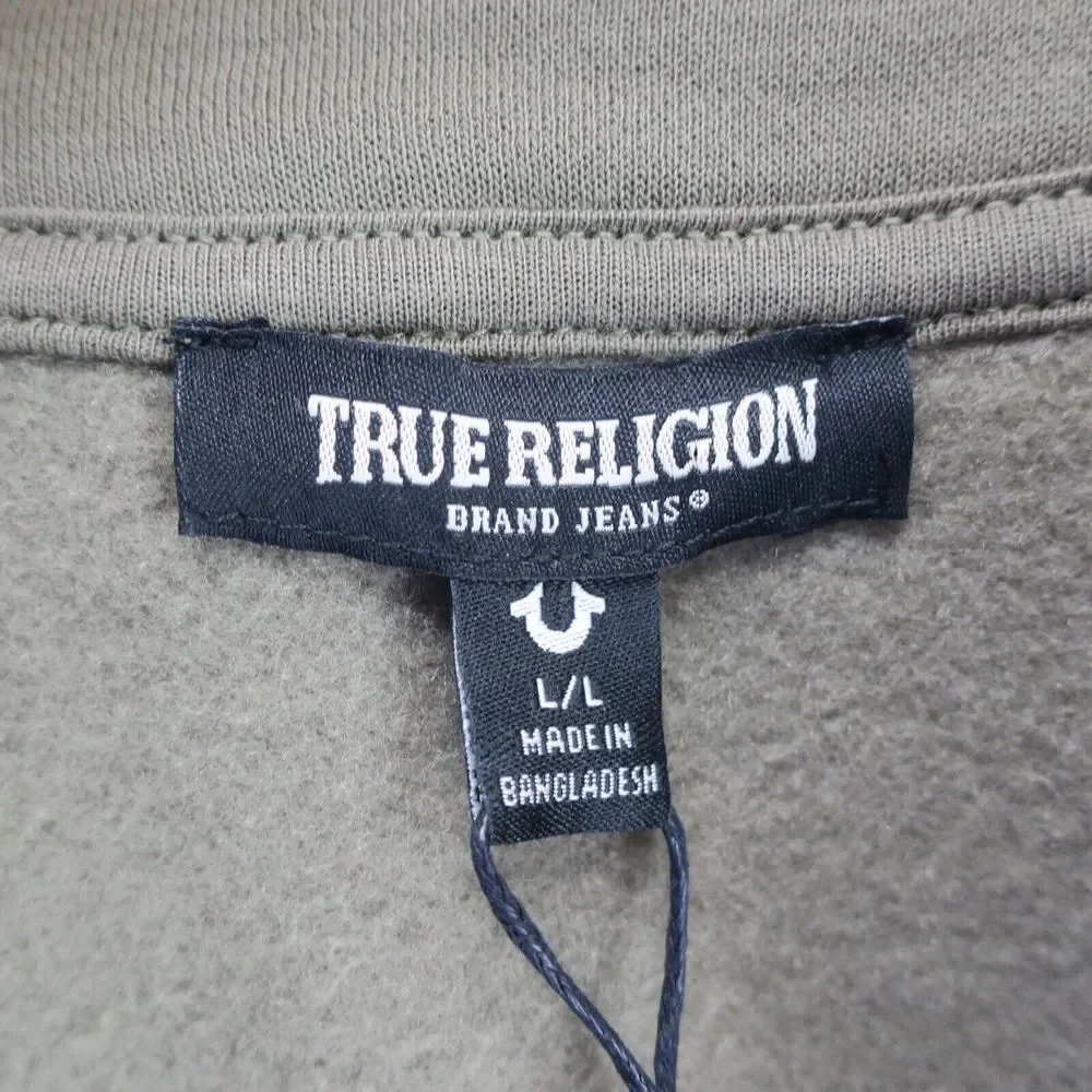True Religion Quarter Zip Pullover Sweater Mens Large‎ Green